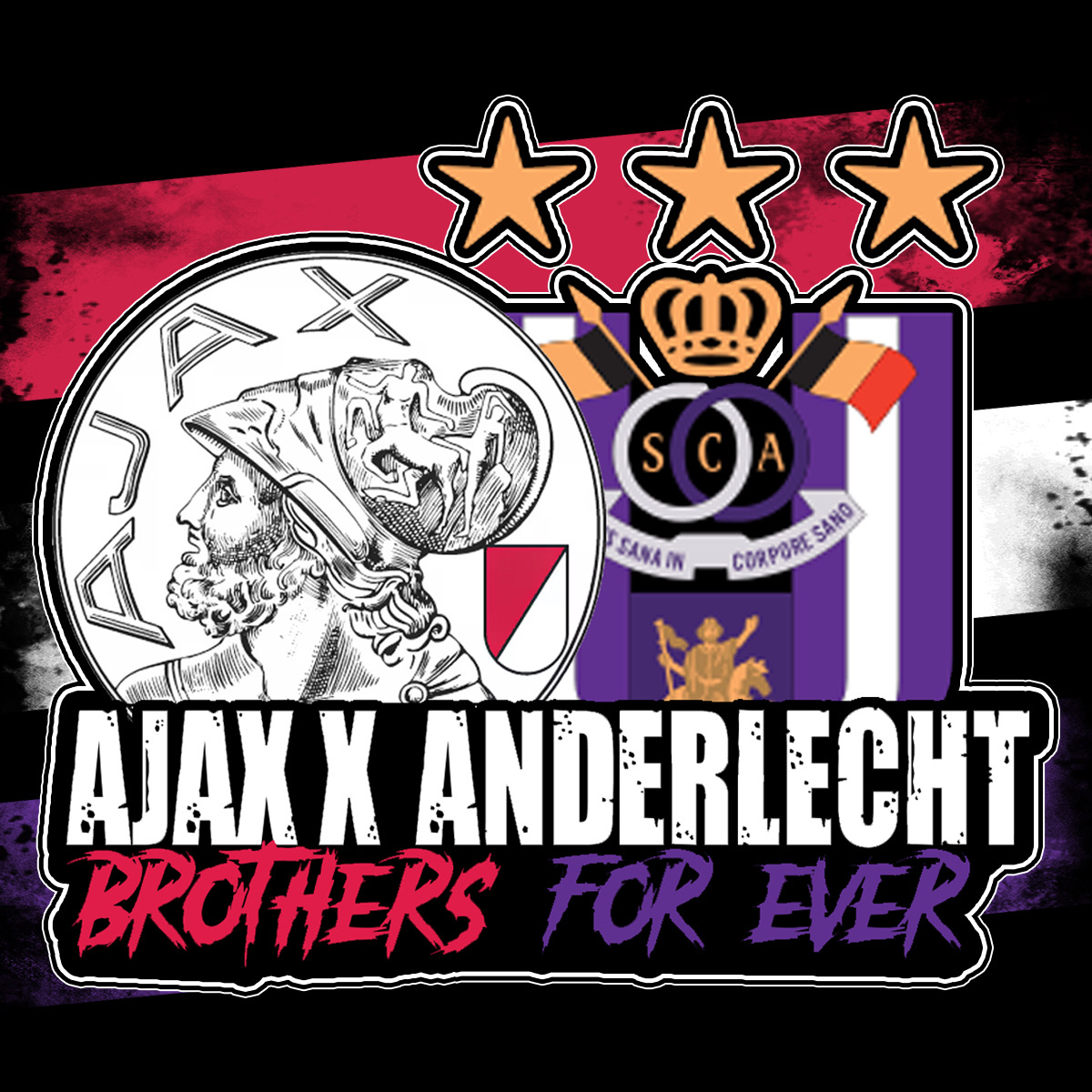 "Ajax x Anderlecht" Deze sticker die de vriendschap laat zien tussen de voetbal club Ajax en Anderlecht nu te koop bij Mokumshop