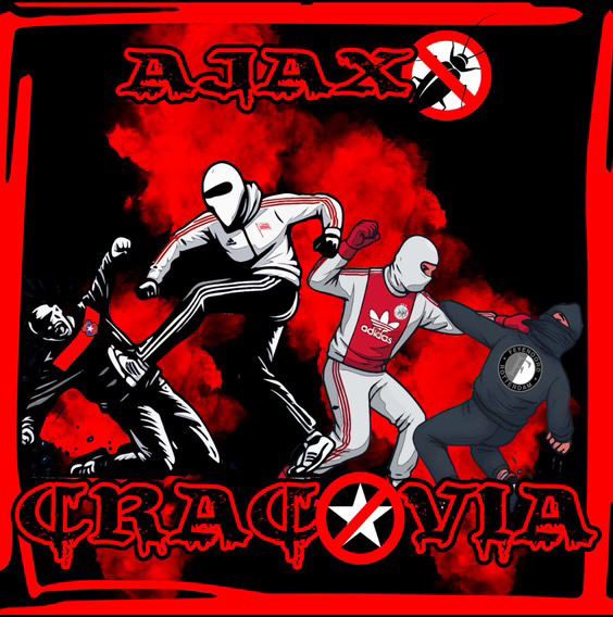 De sticker "Ajax x Cracovia" laat de vriendschap tussen de twee clubs zien
